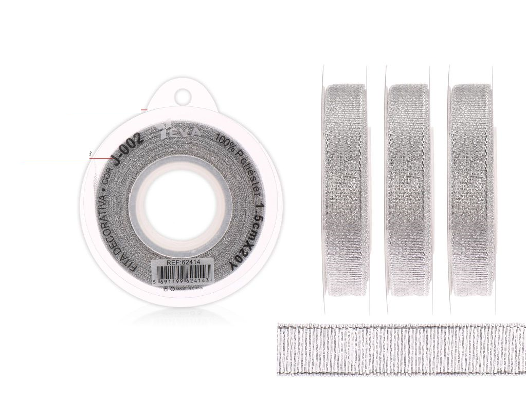 Ruban décoratif en argent 20 mt x 1,5 cm