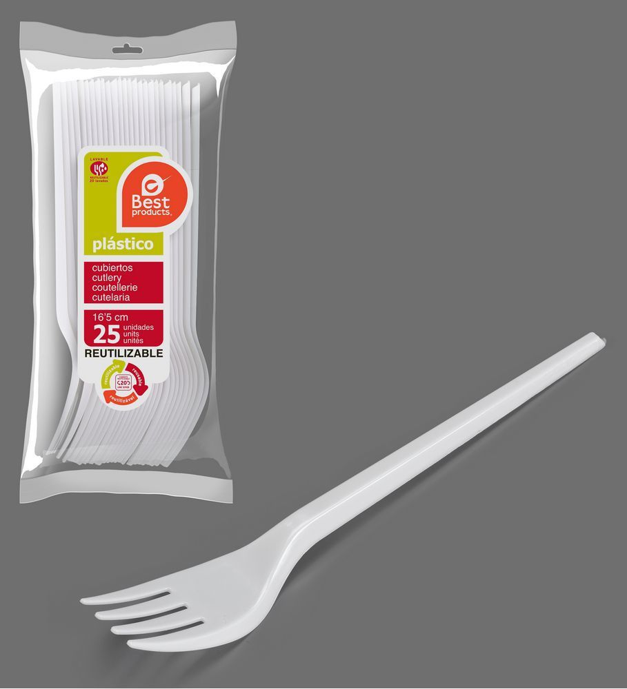 Fourchette blanche réutilisable de 16,5 cm (SC.25)