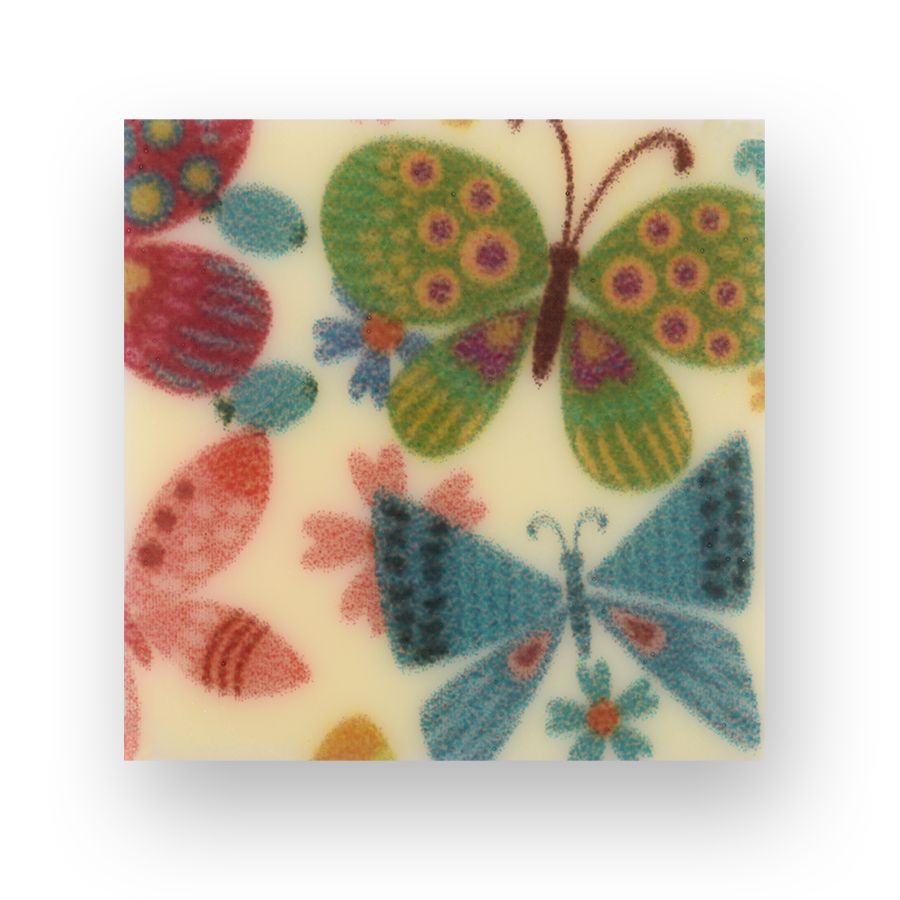 Carré de chocolat blanc avec papillons L2.8cm paquet de 6