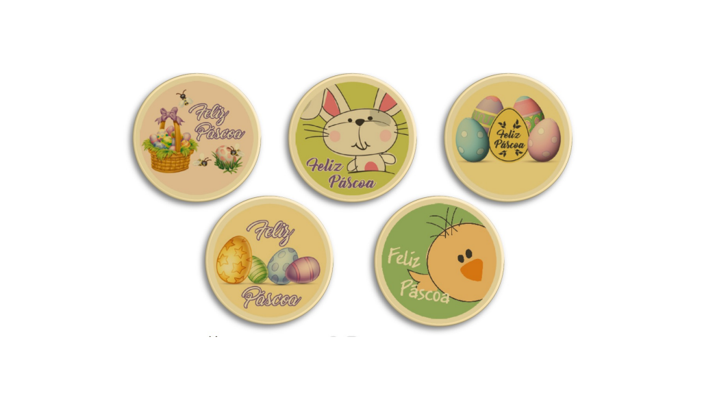 Cercle de chocolat blanc Joyeuses Pâques, diamètre 5 cm, paquet de 5 unités, 3 unités