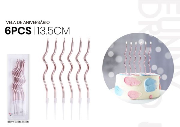 Bougie fine tressée en or rose de 13,5 cm, 6 unités.
