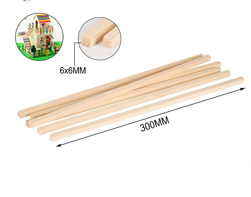 Bâton en bois 6x6x300mm 6.Pcs