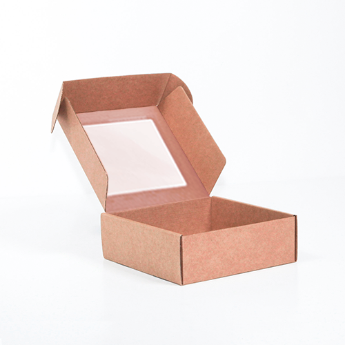 Boîte d’expédition kraft avec fenêtre 20x20x7cm