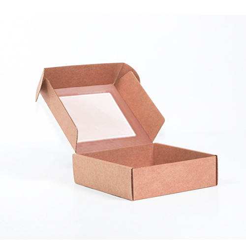 Boîte d’expédition kraft avec fenêtre de 23 x 23 x 5 cm