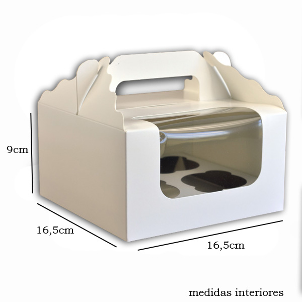 Boîte pour 4 Cupcakes 16.5x16.5x9 (CARTON BLANC)