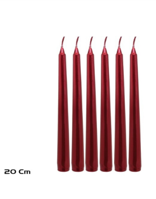 Bougie rouge unie 21cm Pack.6