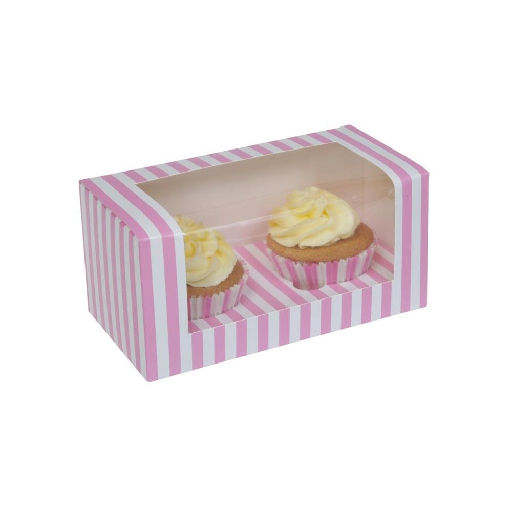 Boîte à rayures roses et blanches avec fenêtre 2 Cupcakes pq.3