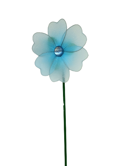 Fleur d’organza bleu avec brochette 10cm