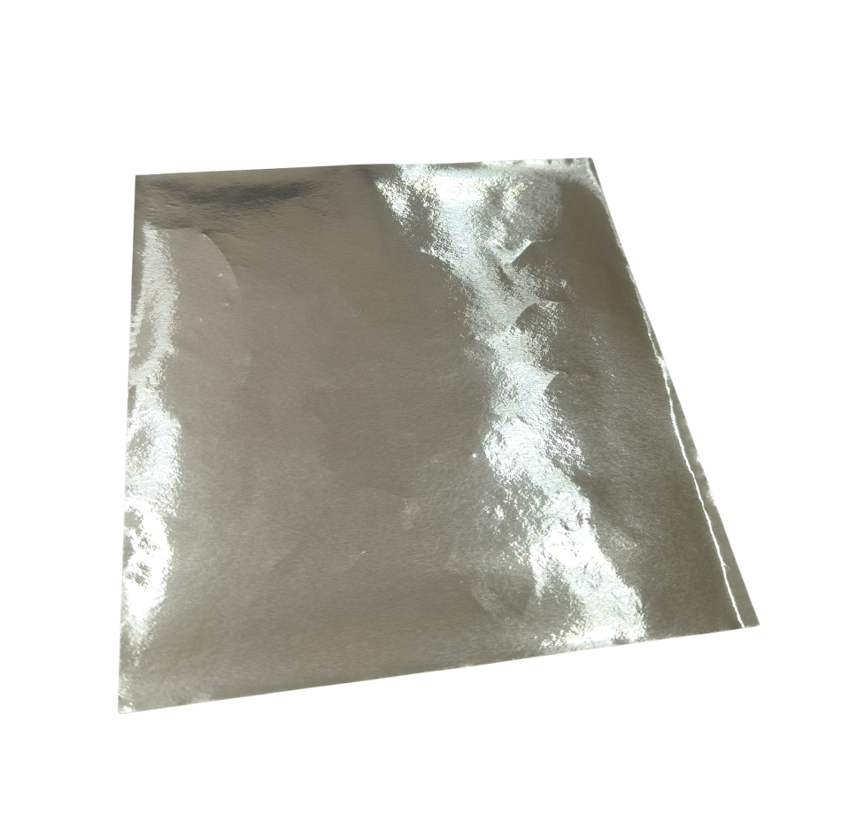Feuille d’aluminium argentée 12x12cm sc. +/-25