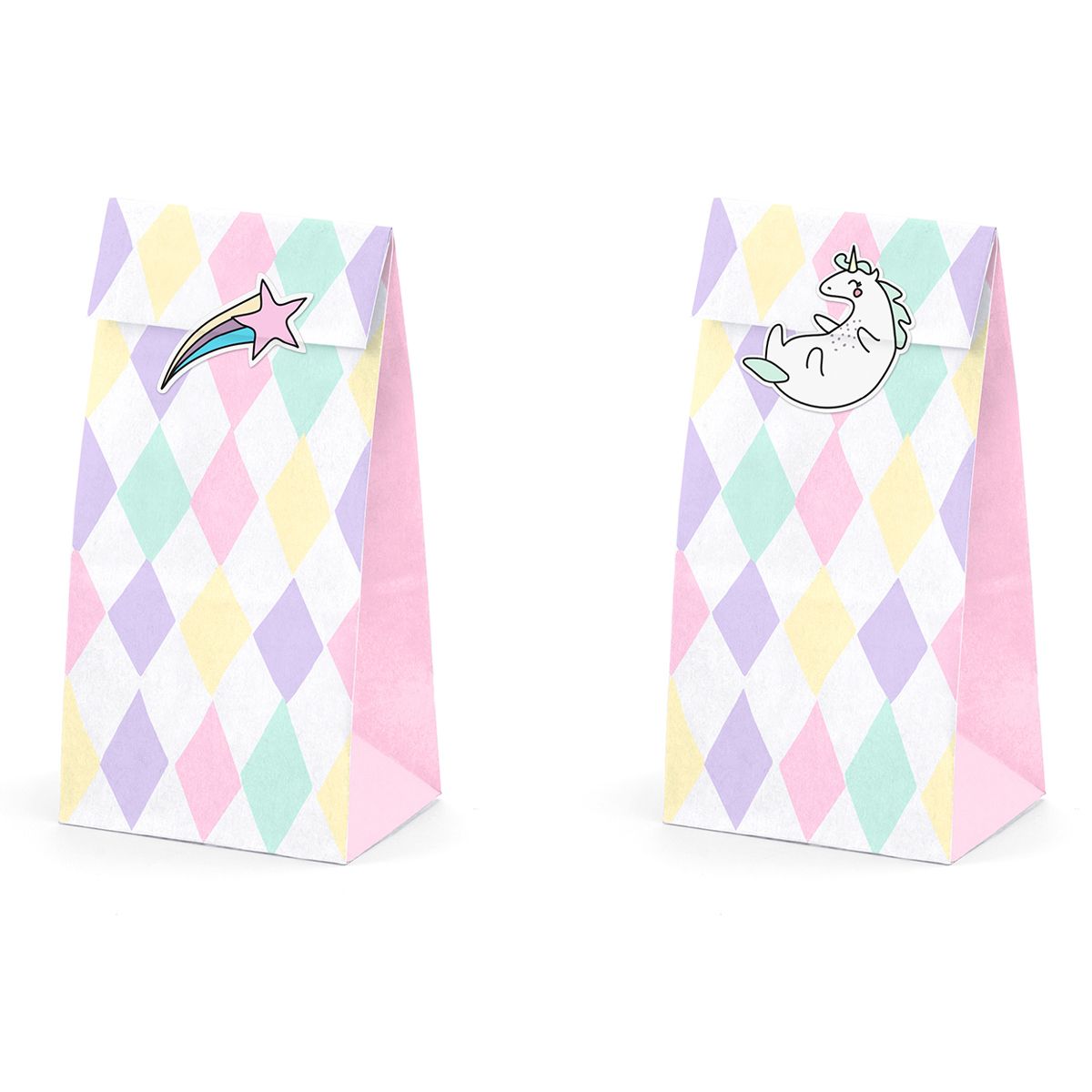 Sacs de bonbons licorne avec autocollants (paquet de 6)