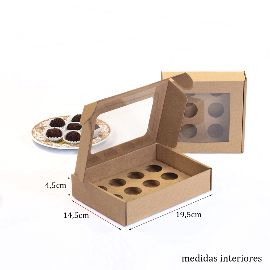 Boîte pour 12 Brigadeiros Kraft (avec fenêtre et séparateur)