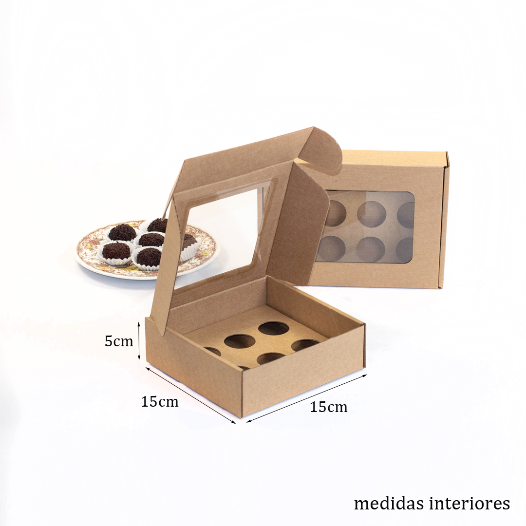 Boîte pour 6 Brigadeiros Kraft (avec fenêtre et séparateur)