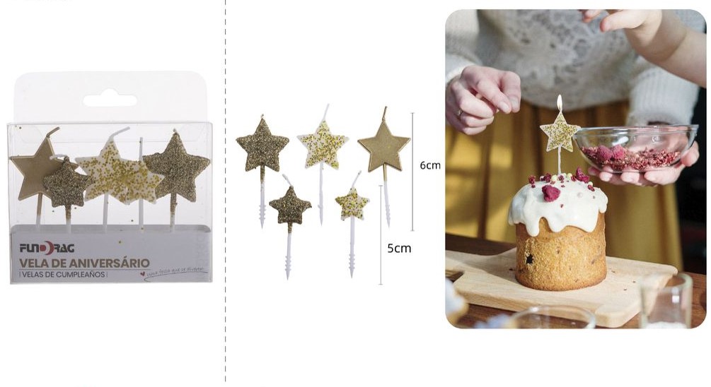 Bougie étoile d’or 5Pcs.