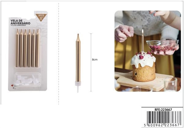 Bougie dorée unie de 8 cm, 6 unités