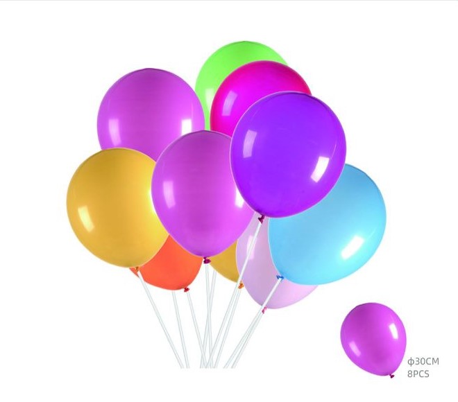 Ballons colorés 30cm 8 pièces.