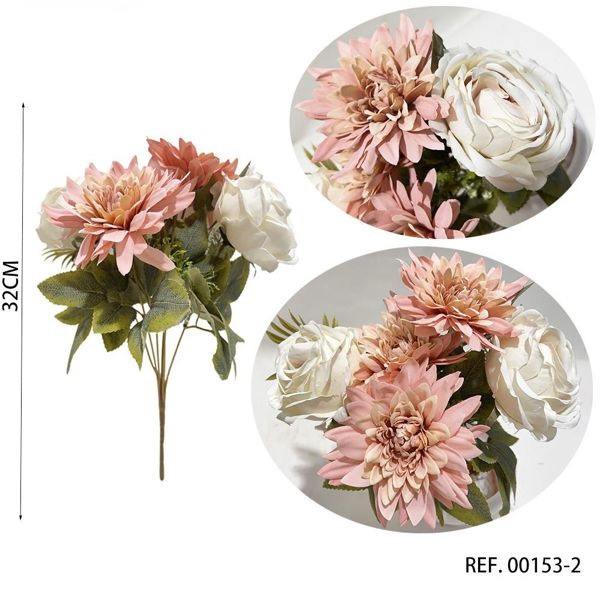 Branche de dahlia rose de 32 cm