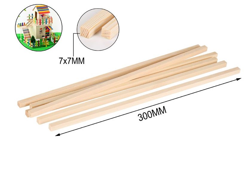 Bâton en bois 7x7x300mm 6 pièces
