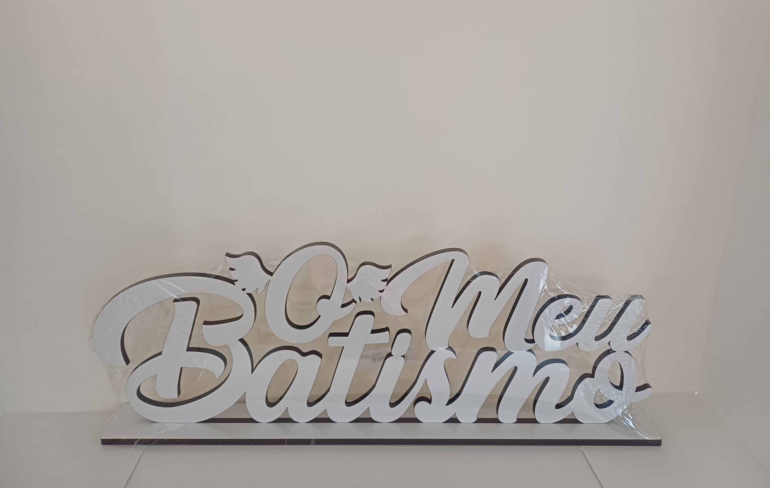 Base en MDF blanc Mon Baptême 40x15cm