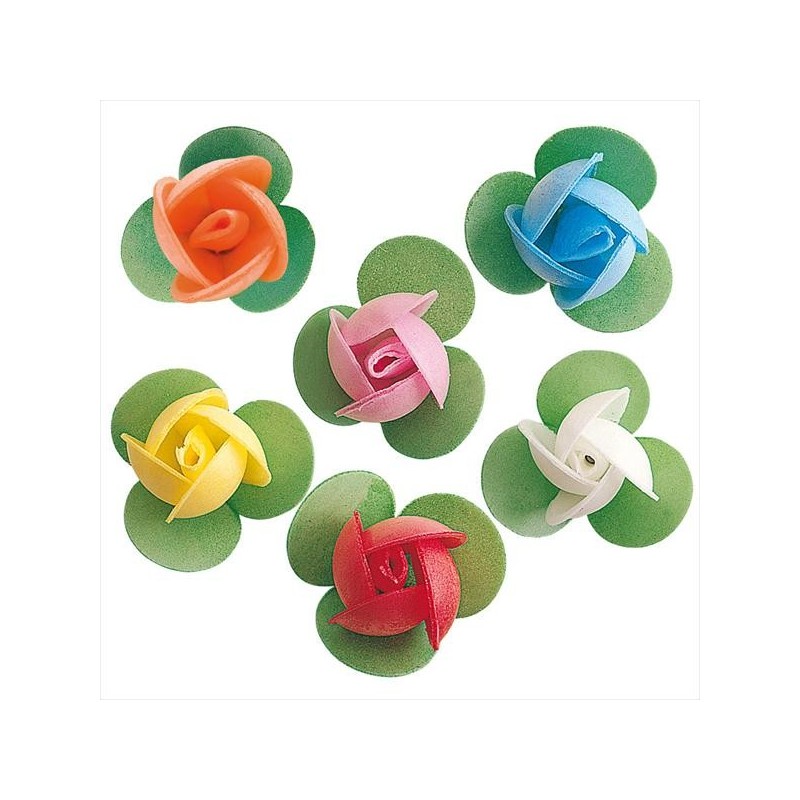 Mini Rose Assortie avec feuille de gaufrette 3cm boîte de 150
