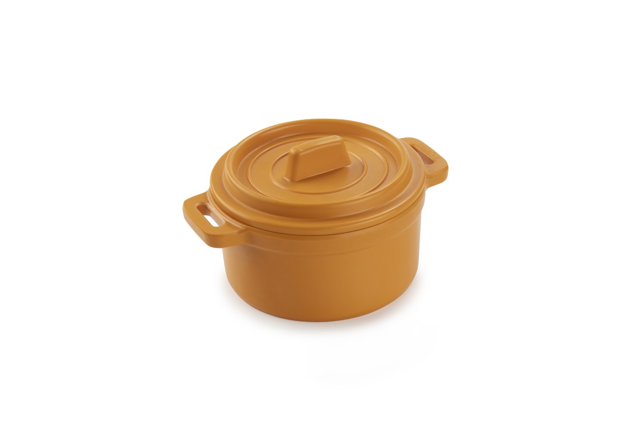 Mini cocotte avec couvercle jaune 10x5cm